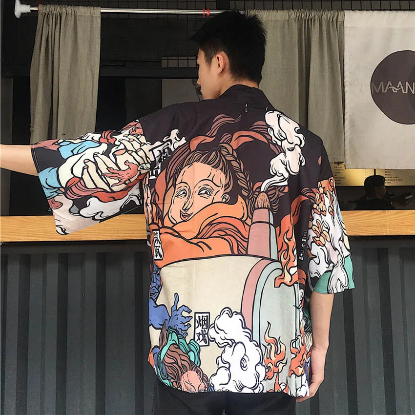 Японский стиль, мужской Ukiyo-e Haori, кимоно, традиционный Harajuku, Япония, Женский солнцезащитный платок, костюм самурая, для отдыха, юката, кадиган