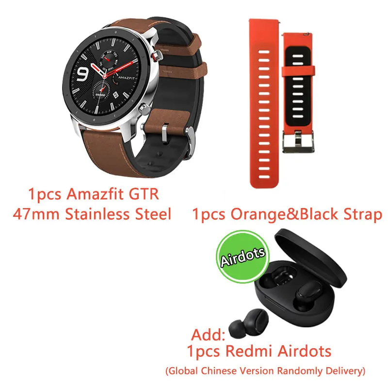Глобальная версия Amazfit GTR 47 мм 42 мм Смарт часы умные часы Xiaomi Huami Smartwatch 12 спортивных режимов 5ATM водонепроницаемый gps 24 дня батарея AMOLE - Цвет: Steel strap earphone