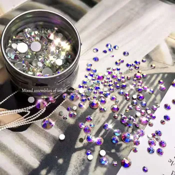 

350pcs/bag Resin Flat-bottom Round Drill Rhinestone Crystal colorful mixed size for beauty design Decoration Nail Manicure Art