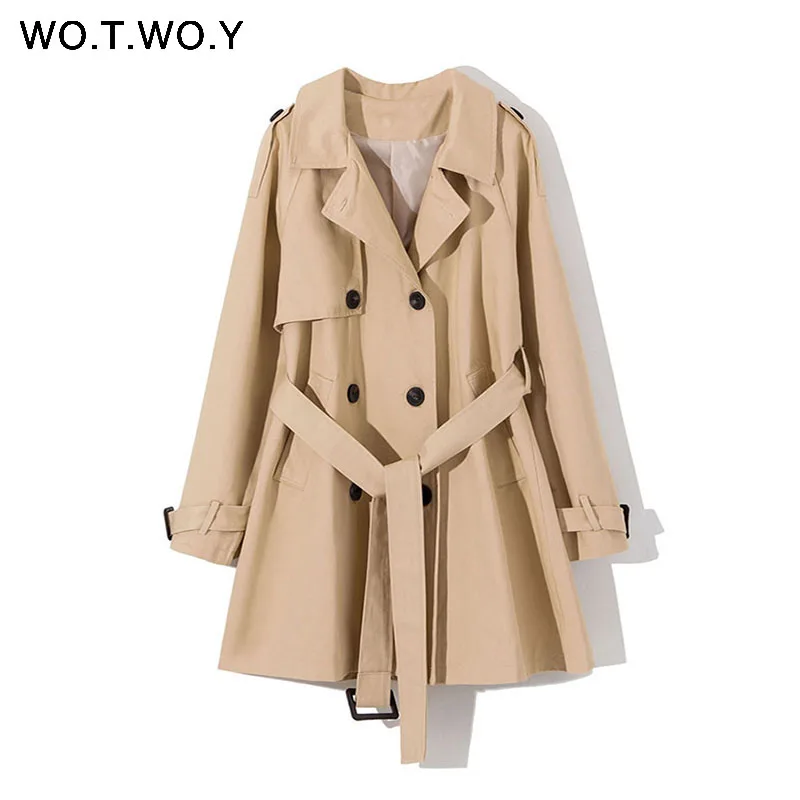 Autumn Fashion Safari Style Casual Women's Coat Double Breasted Pocket Sashes Women Trench Coat Medium-long Trench - Цвет: KK