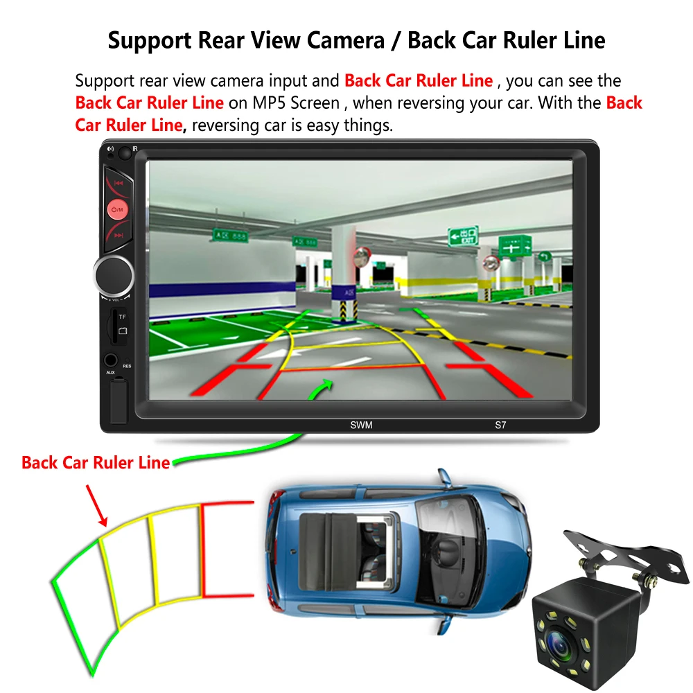 

7 Inch 2DIN Bluetooth In-dash Car Stereo MP3 MP5 Player USB FM AUX Camera Dual Mirror Link