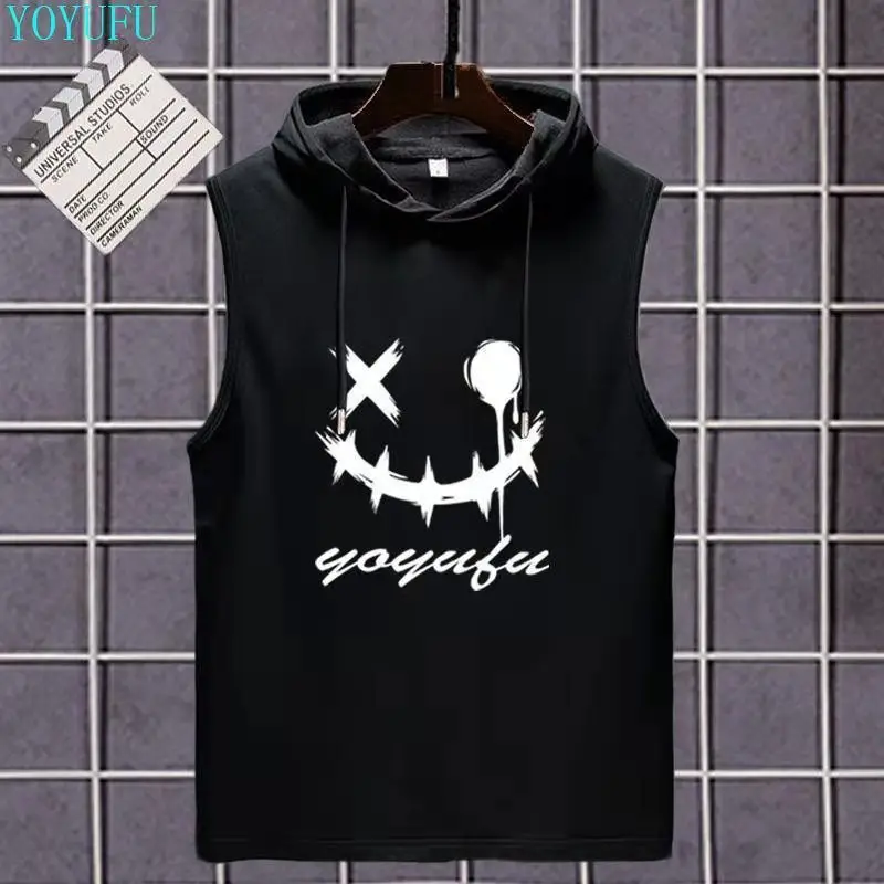 Summer Mens Muscle Hoodie Vest Sleeveless Bodybuilding Gym Workout Fitness Shirt High Quality Hip Hop Sweatshirt Men's Tops | Мужская