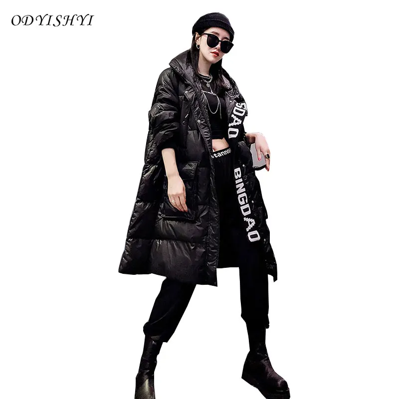 Lady Mid Long Down Jacket Hooded Women Parkas High