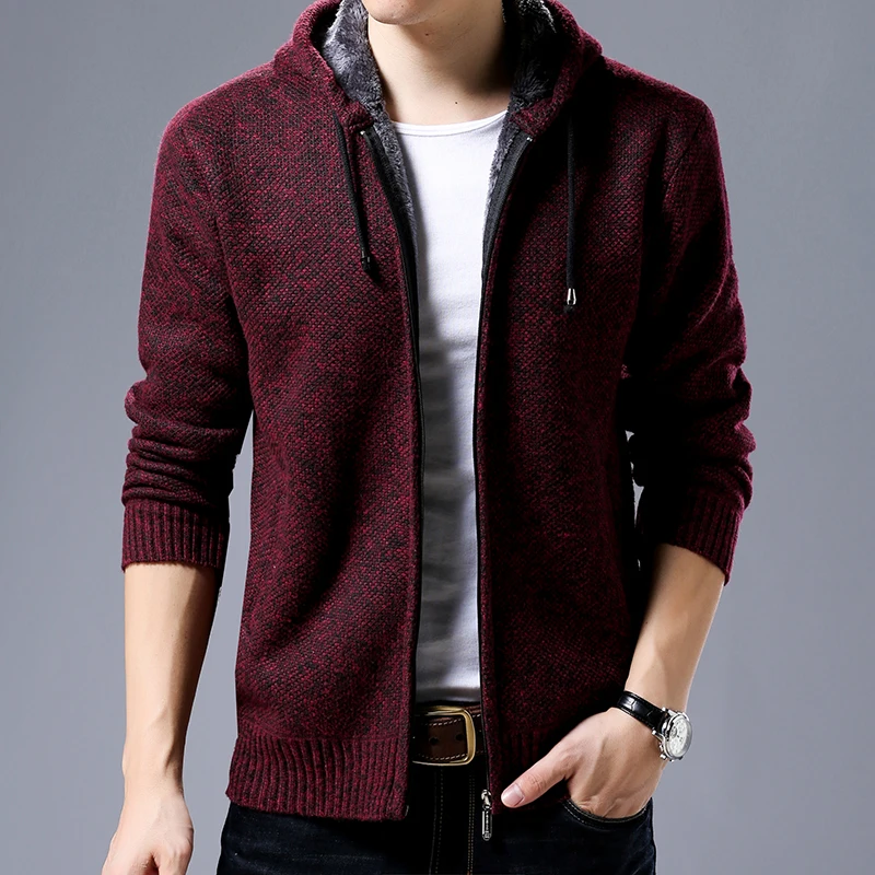 

Pure color Men's Fleece Sweater Coat Thick Patchwork Wool Cardigan Muscle Knitted Jackets Fashionable Male Clothing for Autumn