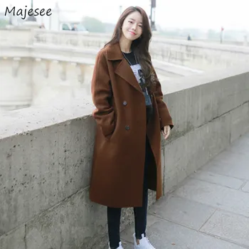 

Women Coat Solid Simple All Match Wool Elegant Casual Womens Coats Double Breasted Ladies High Quality Warm Winter Clothes Soft