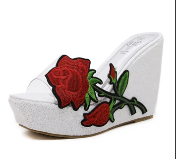 new bohemian rhinestone transparent slope with thick bottom waterproof platform lace slippers children
