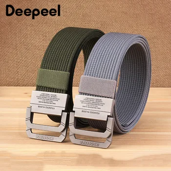 

Deepeel 1pc 3.8X120cm Fashion Canvas Belt Nylon Weave Men Waistband Metal Double Ring Buckles Head Crafts Male Accessories YB132