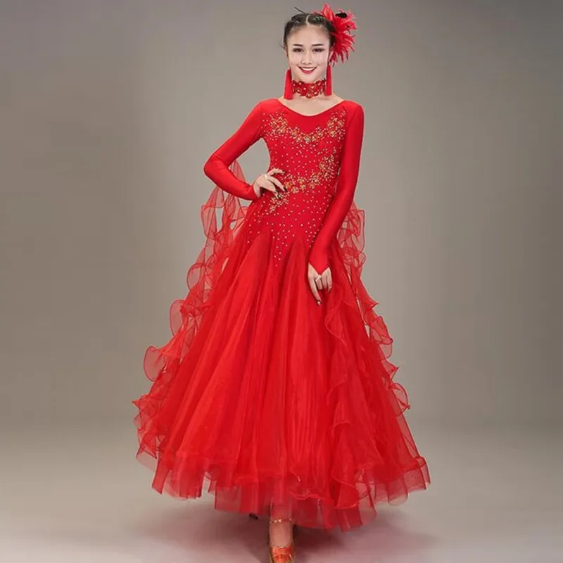 Sequins Ballroom Competition Dress Standard Dance Dresses Waltz Dancwear Costumes