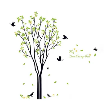 

Good Life My Lime Orange Tree Quote Big Tree with Birds and Leaves Removable Wall Sticker Decals