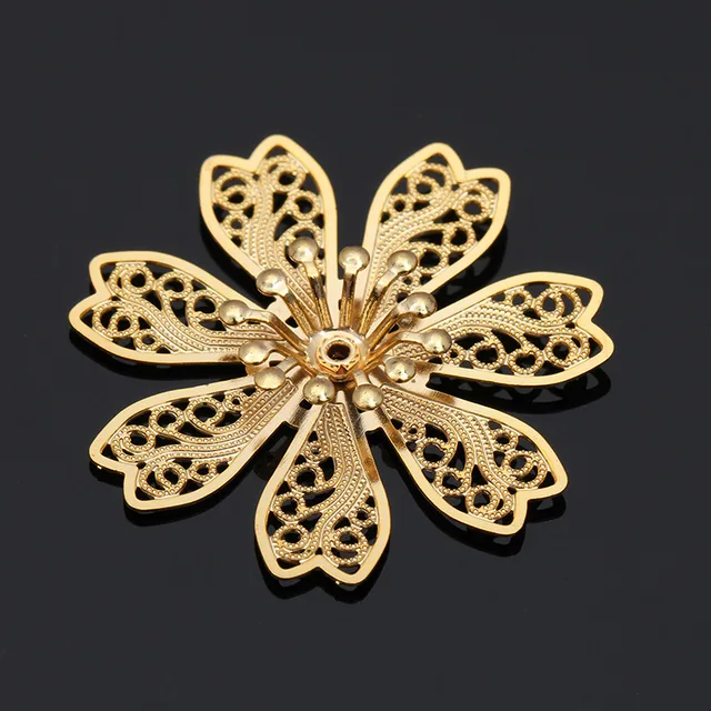10pcs 28mm Metal Flower Beads Cap Silver Gold Color Filigree Flower Base Bead Cap Charms for Jewelry Making Craft Components DIY Gold Color