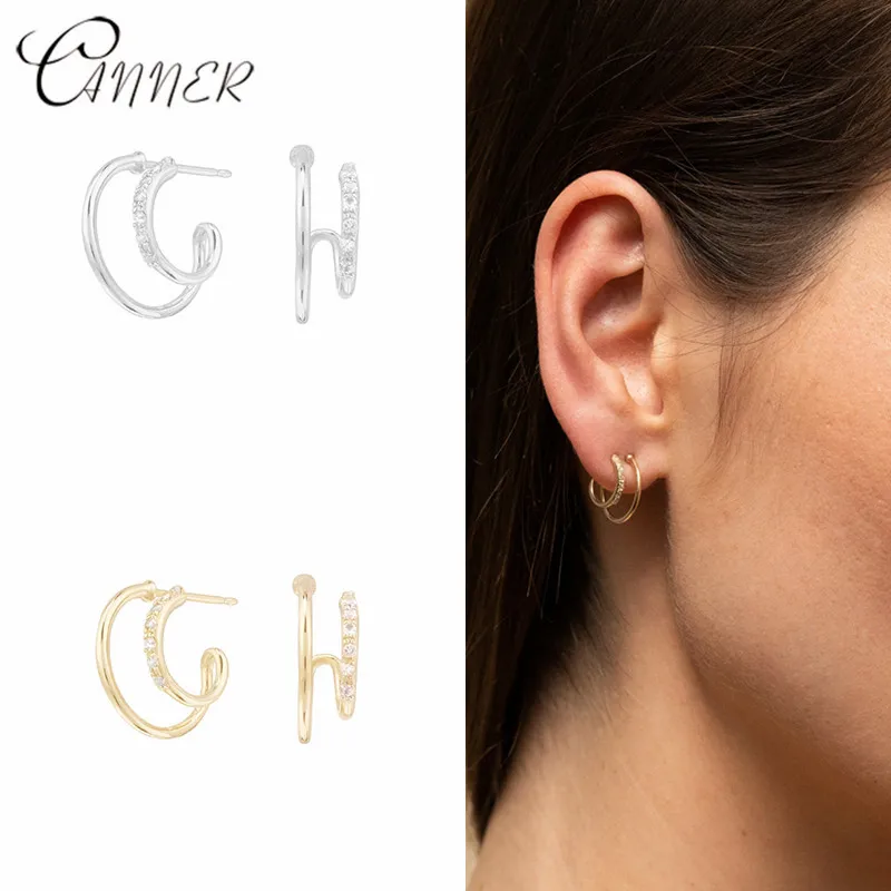 CANNER корейский стиль простые Кристальные серьги-гвоздики для женщин украшения для свадьбы 925 пробы серебряные серьги подарки на Рождество и вечеринку