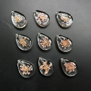 

100pcs Pink Real Flower Crystal Vial Pendant locket charms mini wishing crystal bottles name on rice art pendant jewelry making