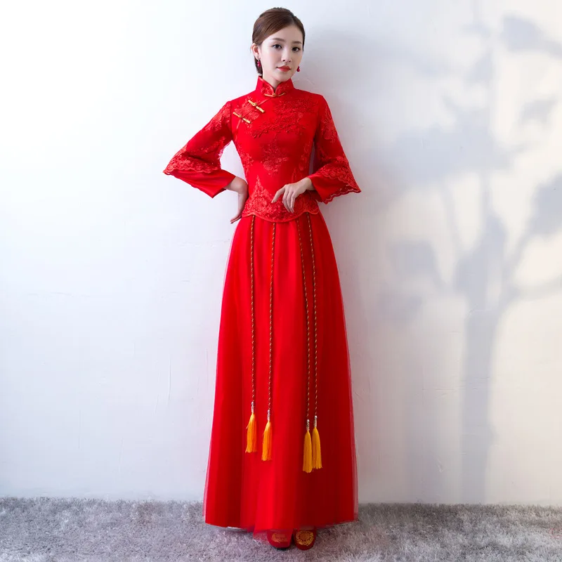 Style 13 Современное китайское свадебное платье Красный цветок вышивка Ципао Винтаж Cheongsam для женщин Традиционная невесты Qi Pao Xiu He халат - Цвет: Style 13