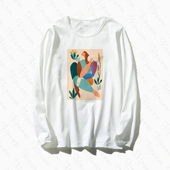 

Abstract Art Woman With Green Plants Tshirt Women Vintage Punk Korean Style Gothic Long Sleeve Plus Size Cotton Top Tees Clothes