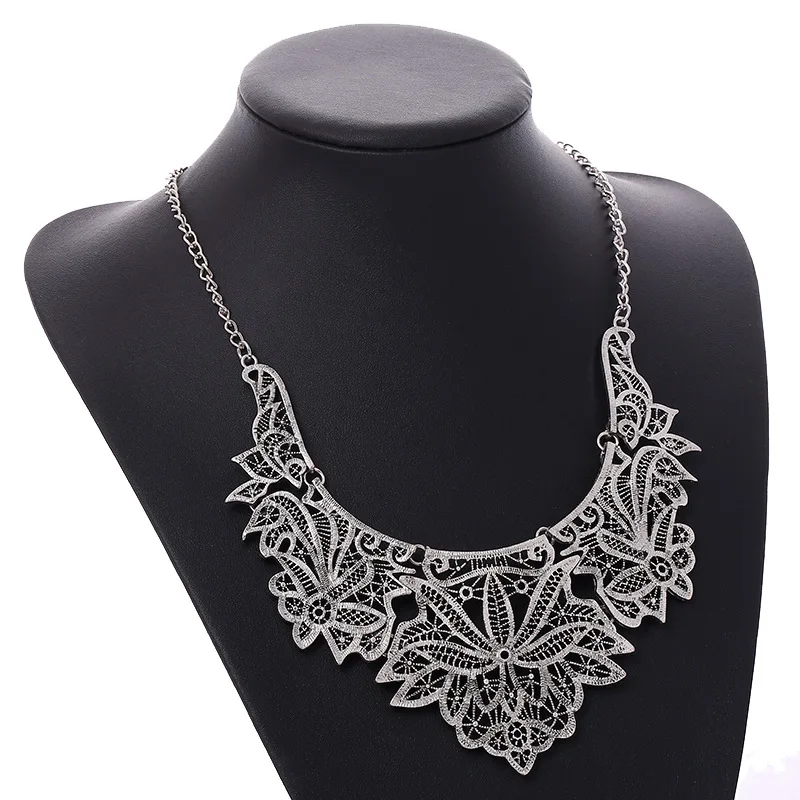 

LZHLQ Vintage Hollow Flower Necklaces Metal Sweater Necklace Women Elegant Pendant Clavicle Chian Jewelry Statement