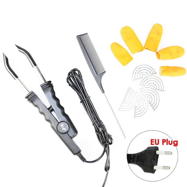 Hair Extension Iron Keratin Bonding Tools Hair Extension Fusion Iron Tool For U/V/Flat Tip Human Hair Extension Connector - Цвет: Black-EU Plug  kit