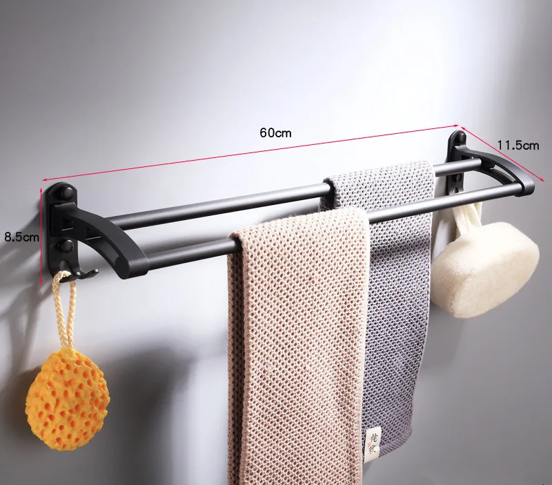 Double Towel Bars Набор аксессуаров для ванной, алюминиевый держатель для полотенец, угловая полка для полотенец, халатик, держатель для кистей, гвоздь, черный цвет - Цвет: Double Towel Bars