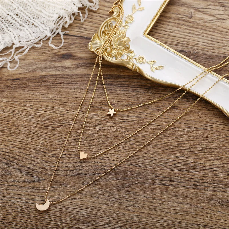 Woozu Bohemian Gold Moon Star Choker Pendant Necklace For Women 2019 Ethnic Multilayer Female Fashion Jewelry