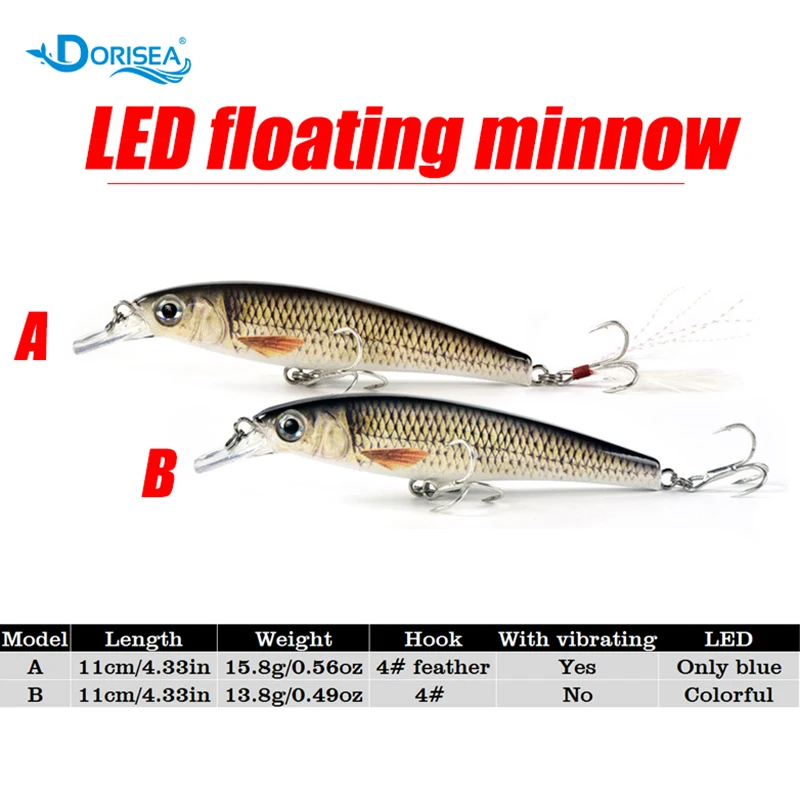 

DORISEA 1Pcs 11cm LED Floating Minnow With Colorful Light and Vibrating Fishing Lure Bait