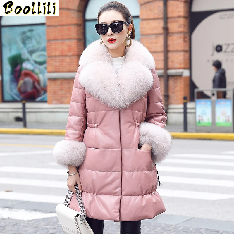 

Boollili Genuine Sheepskin Coat Winter Coat Women Real Fox Fur Collar Down Jackets for Real Leather Jacket Chaqueta Mujer