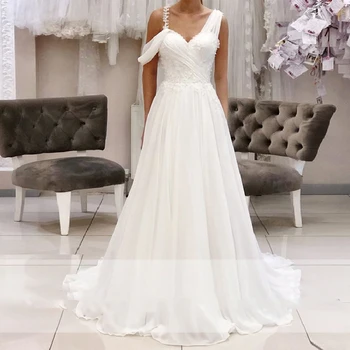 

Elegant A Line Wedding Dress Pleat Flowers Bohemian Wedding Dresses Chiffon Appliques Backless Bridal Dress Custom Made