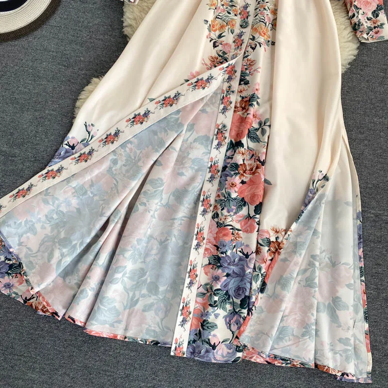 LY VAREY LIN 2022 New Autumn Floral Print Dresses Women Turn Down Collar with Belt Single Breasted High Waist A Line Slim Dress maternity dresses