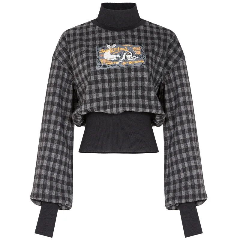 PUNK RAVE Girl's Half-high Collar Zebra Plaid
