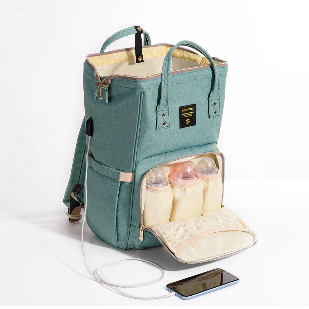 Sunveno сумка для подгузников для мам Большая вместительная Детская сумка рюкзак для путешествий брендовая сумка для мам - Цвет: Green USB