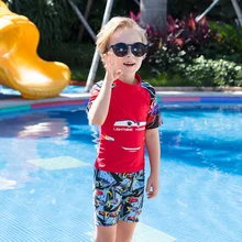 Купальный костюм детское бикини для мальчиков, детская одежда для купания, одежда детский купальный костюм с милыми штанами с животными из полиэстера