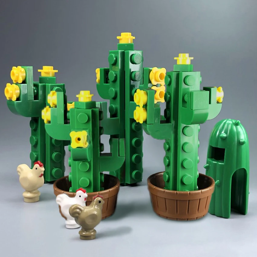 MOC Bricks Legoing Creative Pot Toy Animals DIY Plant Desert Cactus Building Blocks Educational Toys for Children (1)