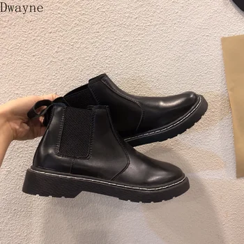 

Autumn suit 2019 new black boots round head PU temperament hundred lanyard tight tie flat with women's shoes