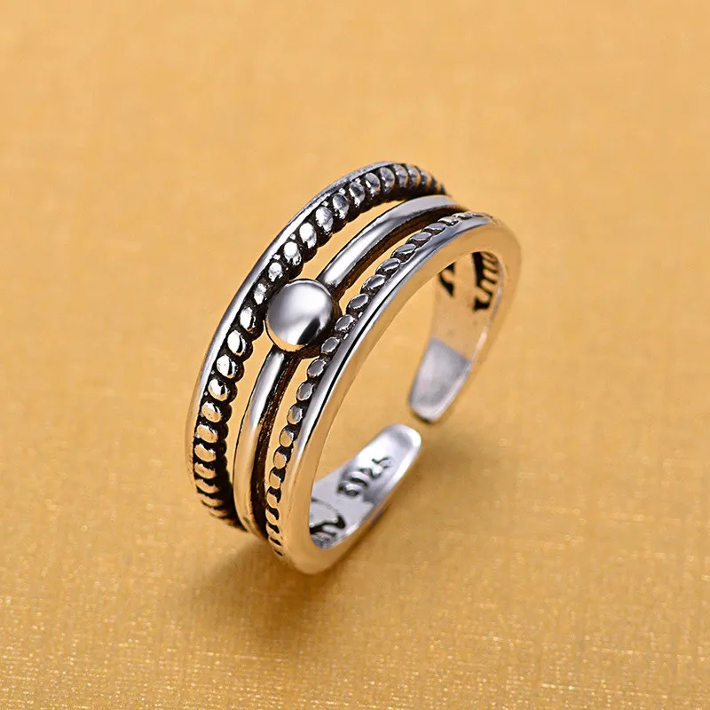 

Boho Female 3 Layers Geometric Adjustable Ring Ethnic Simple Silver Filled Finger Ring Unique Style Wedding Rings For Women
