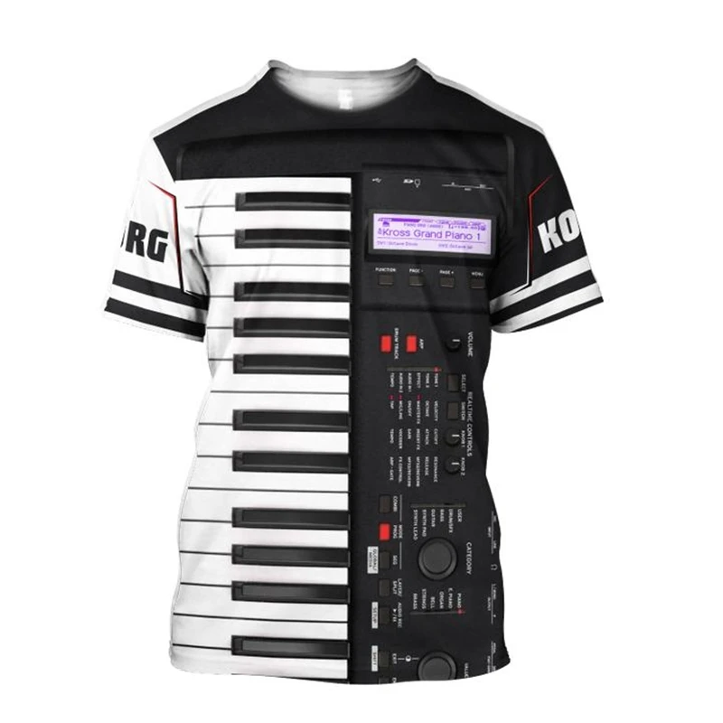 Printed Piano music 3d t shirts  tees summer funny Harajuku short sleeve Musical instrument streetwear
