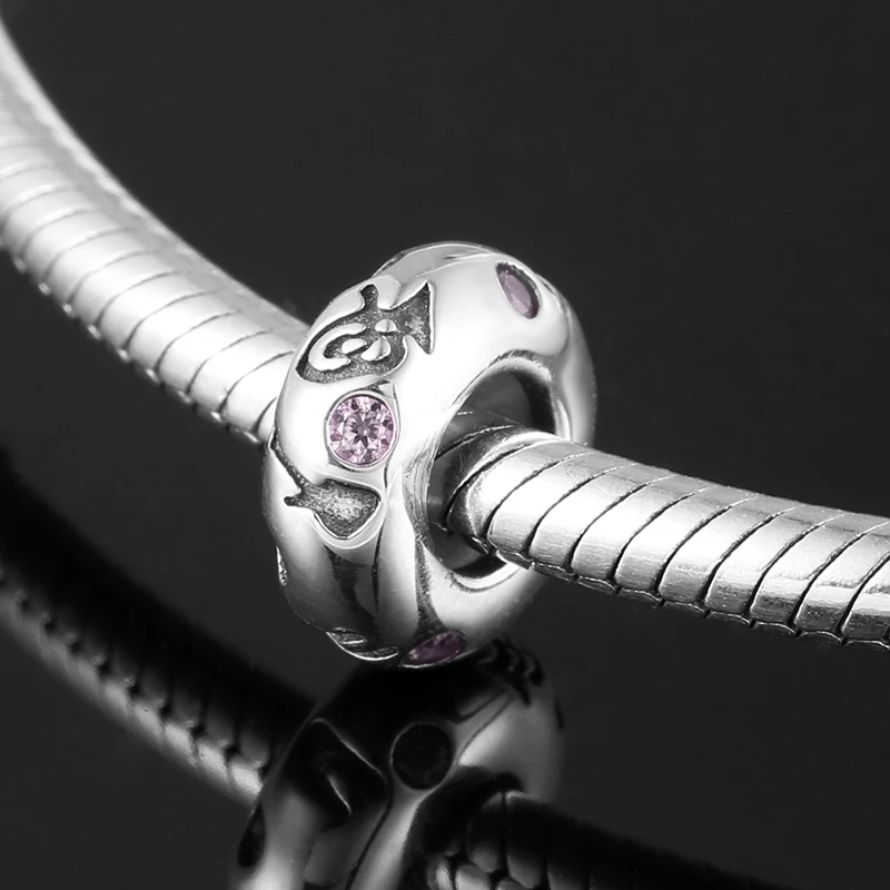 Authentic 925 Sterling Silver Pink CZ& Musical instrument Spacer Beads Jewerly Making Fit Original Pandora Charm Bracelet Gift