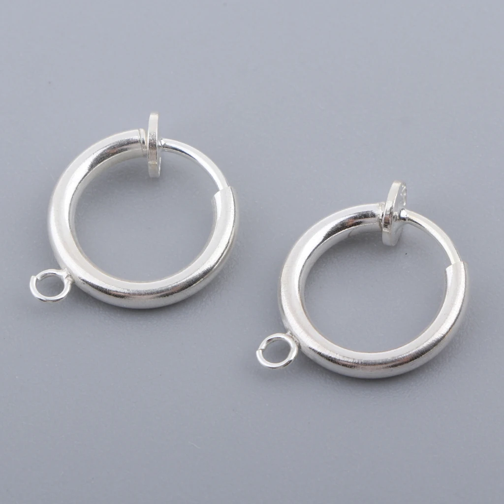 2 Sets Clip On Hoop Earrings Sterling Silver Hypoallergenic for Women Men Non Pierced Earrings - 14mm