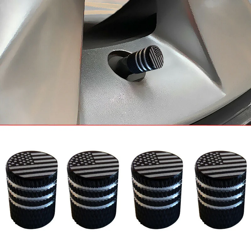 4x Aluminum Car Tire Valve Caps US Flag Alloy Tyre Valve Stem Cover Air