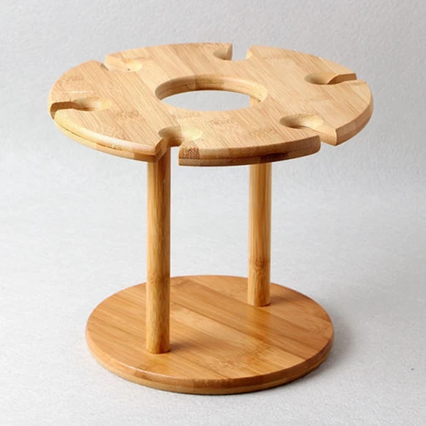 Wine Glass Holder Bamboo Tabletop Wine Glass Drying Racks Camping for 6 Glass and 1 Wine Bottle