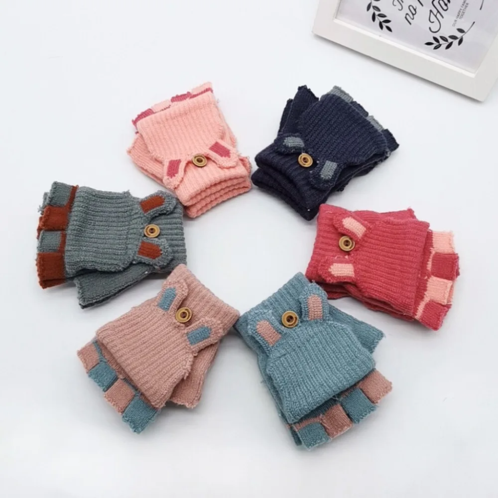 Детские Зимние перчатки для мальчиков и девочек от 3 до 6 лет, Перчатки С Откидывающейся Крышкой, теплые митенки детские вязаные перчатки
