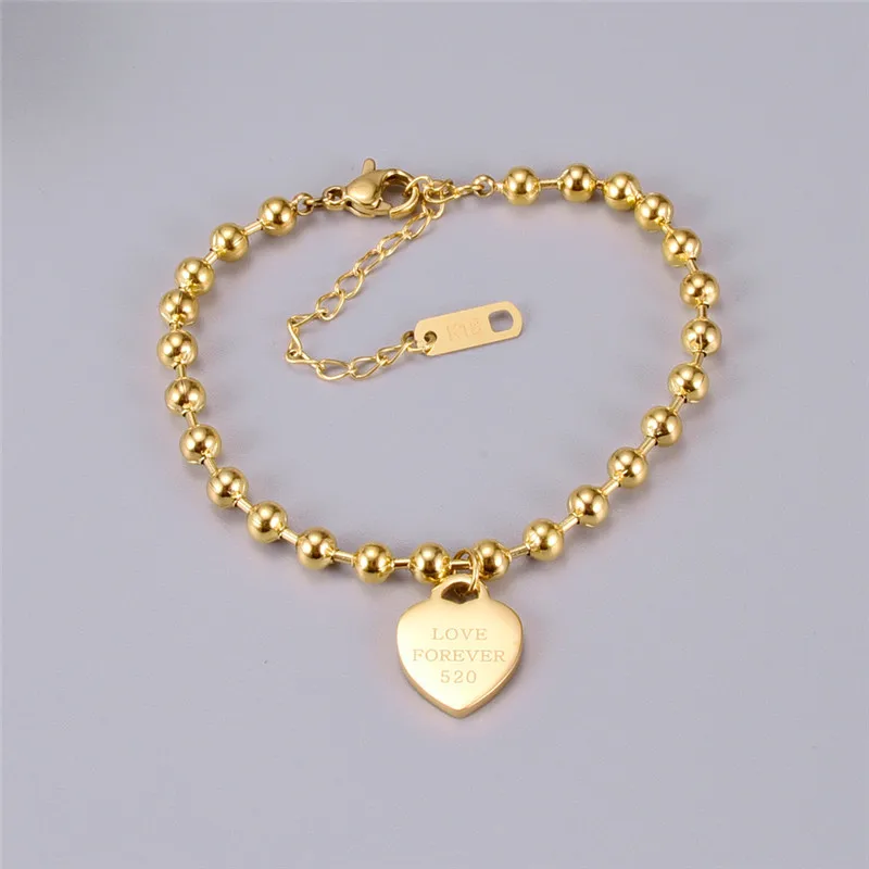 JIETHLING браслет ювелирные изделия женские золотые цвет бисерная ссылка любовь навсегда тег сердце талисманы Браслеты Регулируемая длина не выцветает