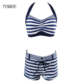 

High Waist Swimwear Striped Bikini Women Swimsuit 2020 Vintage Halter Bathing Suit Shorts Halter Biquini Maillot de bain XXL