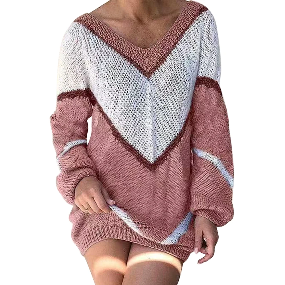 pink HEFLASHOR, женские сексуальные вязаные свитера, Осенние кружевные лоскутные вязаные топы с длинным рукавом, Геометрическая женская верхняя одежда - Цвет: pink