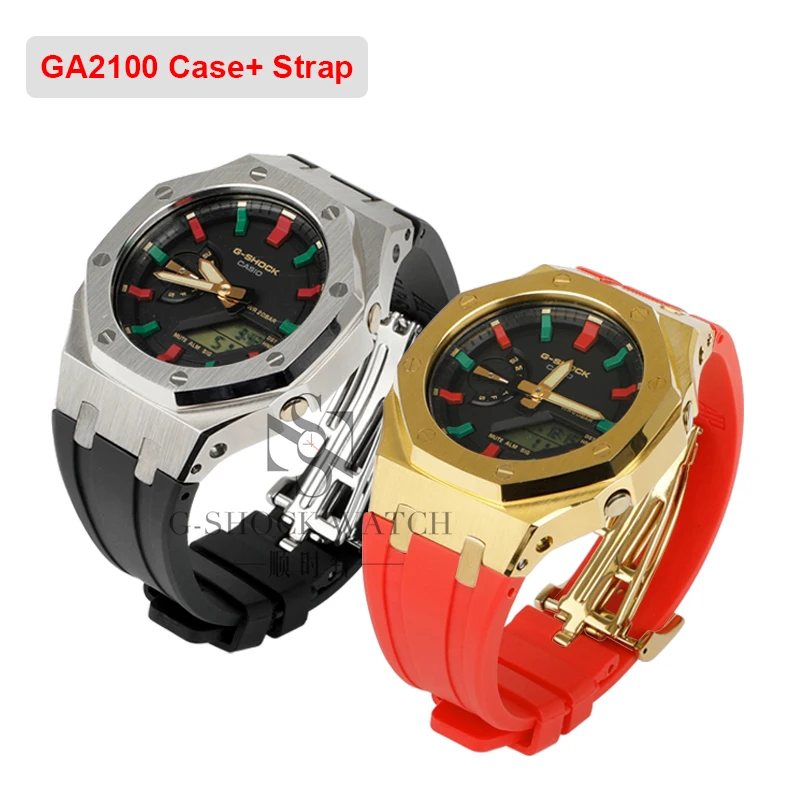 AP Metal Case Bezel for Casio G Shock GA2100 Watchband Rubber strap for G-shock GA2110 GA-2100-1A GA-2100 Mens Watch Accessories
