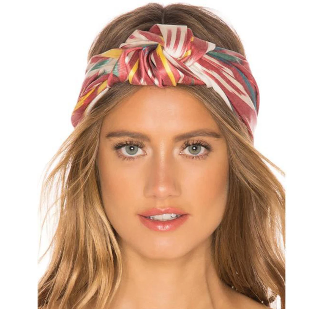 

Women Flower Headband Floral Prints Elastic Turban Cross Knot Hair Band Wide Stretch Girls Hairband Hair Accessories