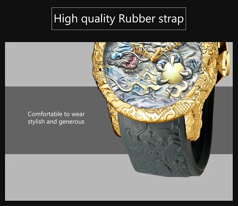 Лидирующий бренд кварцевые часы водонепроницаемые спортивные мужские часы черные мужские часы модные 3D Выгравированные Дракон Relogio Masculino роскошные