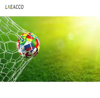 

Laeacco Soccer Goal Green Field Light Bokeh Baby Children Portrait Photo Backgrounds Photography Backdrops For Photo Studio