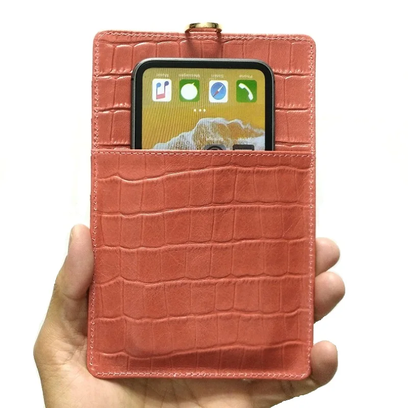 Pink Pouch Case Натуральная кожа держатель для карт чехол для телефона для iPhone 11 Pro Max X XS XR 7 8 Plus роскошный крокодиловый ремешок тонкий Чехол - Цвет: Pink Pouch Case