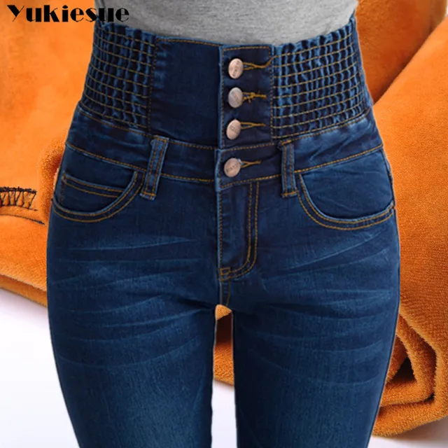 US $16.25 Womens Winter Jeans High Waist Skinny Pants Fleece Lined Elastic Waist Jeggings Casual Plus Size Je