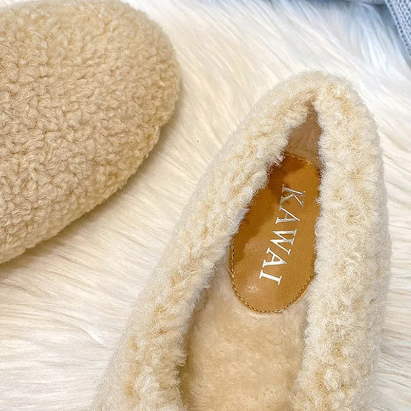 2022 Designer Luxury Lambswool Winter Cotton Shoes Women Loafers Warm Plush Comfy Curly Sheep Fur Flats Casual Mocasines Mujer