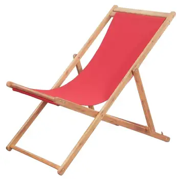 

【USA Warehouse】Folding Beach Chair Fabric and Wooden Frame Red 43999US