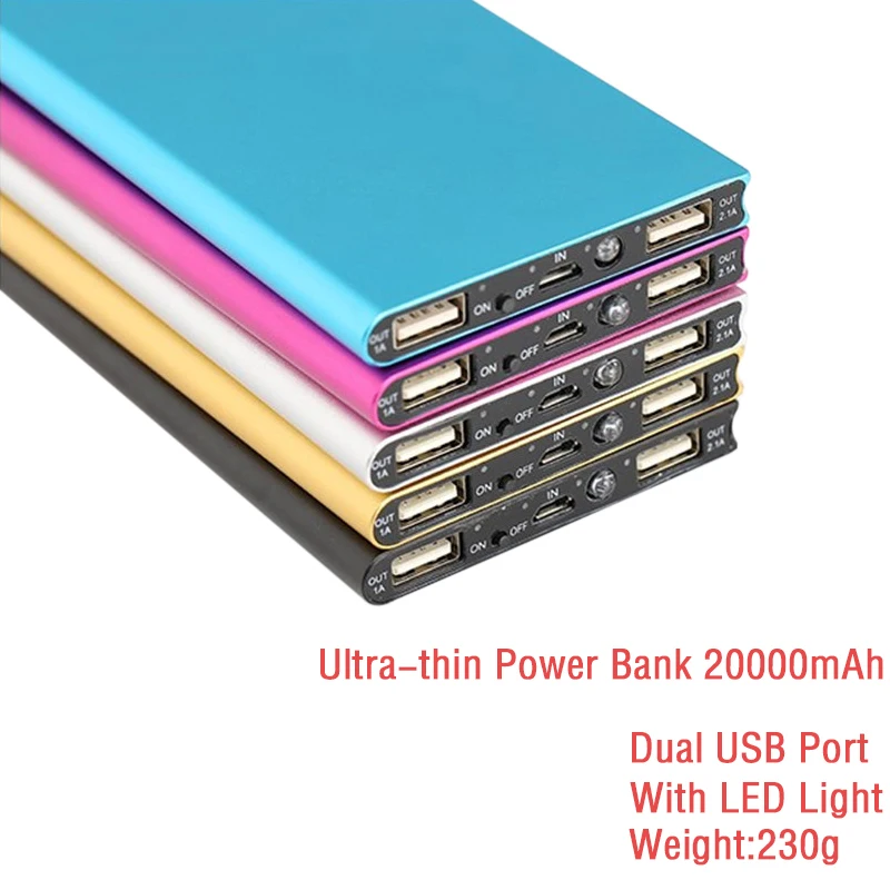 Banco de energía Delgado, 20000mAh, portátil, 2 cargador de batería externo USB, con luz LED, Xiaomi para teléfonos inteligentes, iPhone 8 X